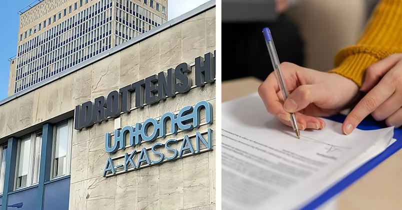 Unionens a-kassa och person som skriver under intyg