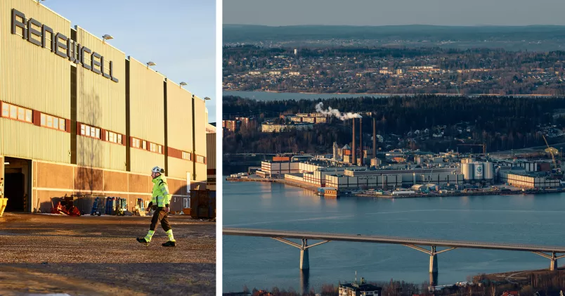 Renewcells fabrik och Ortviken på håll.