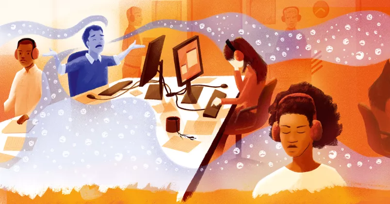 Ett kontorslandskap där något sprider sig i luften