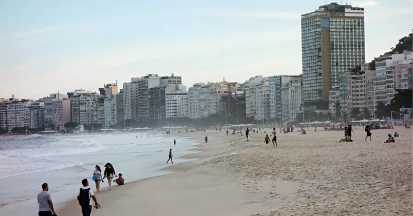 Foto över stranden Copacabana i Rio de Janerio, Brasilien.