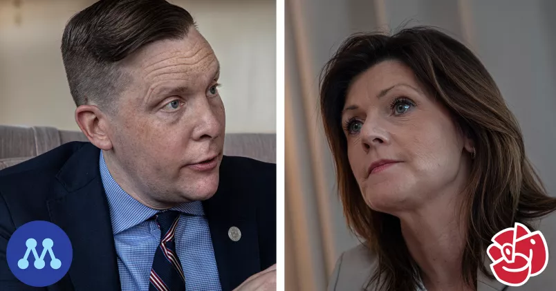 Till vänster: Mats Green, arbetsmarknadspolitisk talesperson för Moderaterna. Till höger: Eva Nordmark, arbetsmarknadsminister, Socialdemokraterna