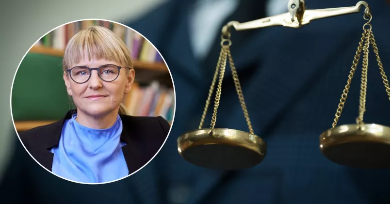 till vänster Unionens chefsjurist Malin Wulkan, till höger en vågskål