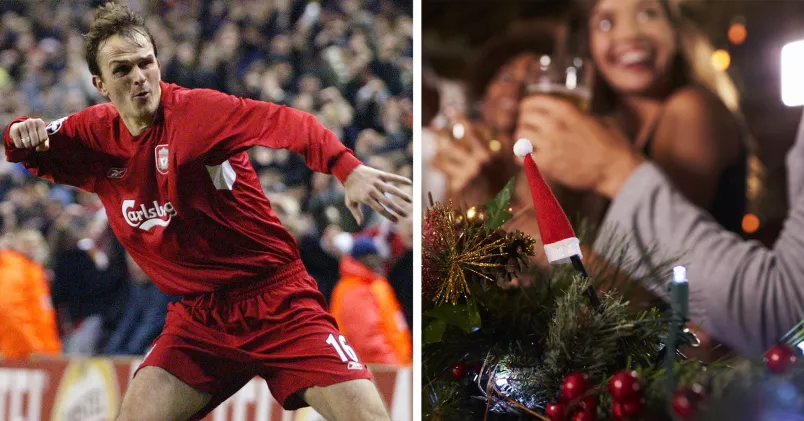 Till vänster: Fotbollsspelaren Dietmar Hamann. Till höger: Personer skålar vid julfest.