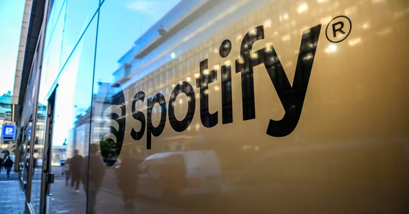 Skylt utanför Spotifys huvudkontor i Stockholm. 
