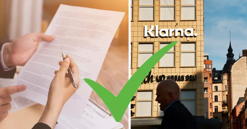 Avtal med grön bock och Klarnas kontor. Avtal och Klarna.