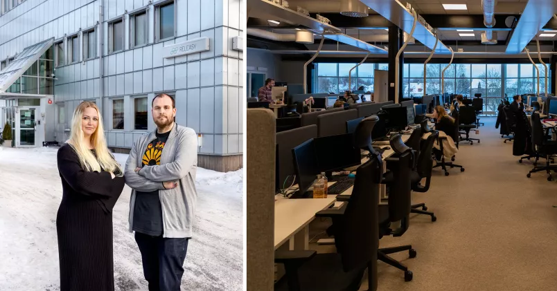 Fanny Andersdotter och Johan Skarp på Unionenklubben på Releasy till vänster och till höger en bild inifrån lokalerna på Releasy.