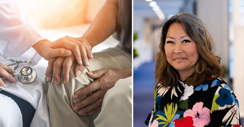 Helena Torsler En hand läggs på en annan. Till vänster Helena Torsler