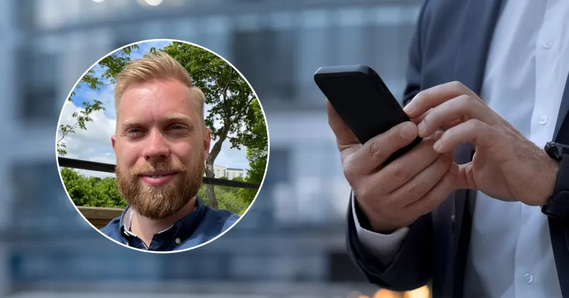 till vänster Pontus Nord, till höger en man som håller en mobiltelefon