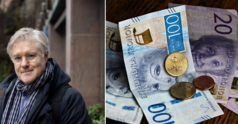 Avtal 2025. Till vänster Martin Wästfelt, Unionen, till höger en bild på svenska sedlar och mynt. 