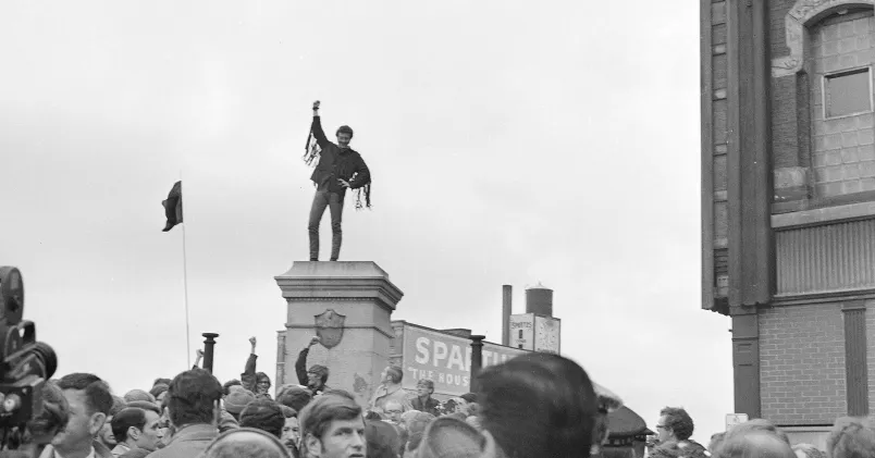 Svartvitt foto av Haymarket 1969