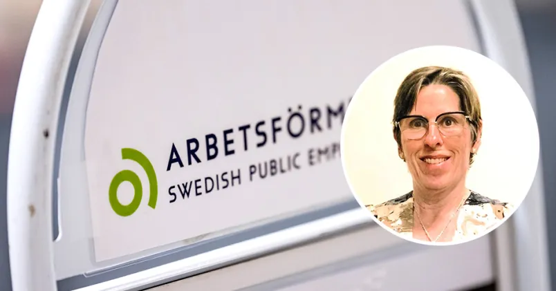 En skylt med texten Arbetsförmedlingen