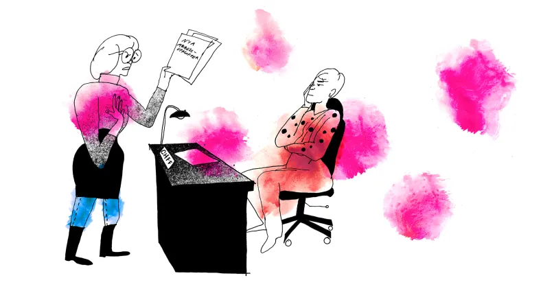 Medarbetare ser skeptisk ut när chef ger nya arbetsuppgifter.