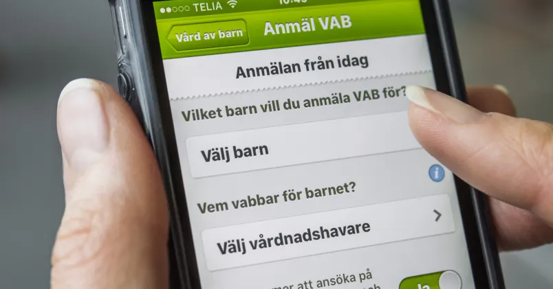 Försäkringskassans app för ansökan om tillfällig föräldrapenning.