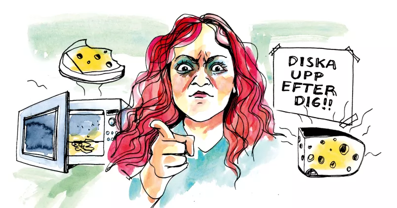 "Den odiskade koppen väcker känslan av att någon inte bryr sig om sina kollegor, inte tar hänsyn". Illustration Saramara/Söderberg Agentur