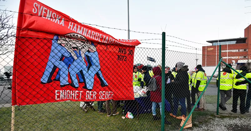 Strejkvakter utanför Malmö hamnområde. Johan Nilsson/TT
