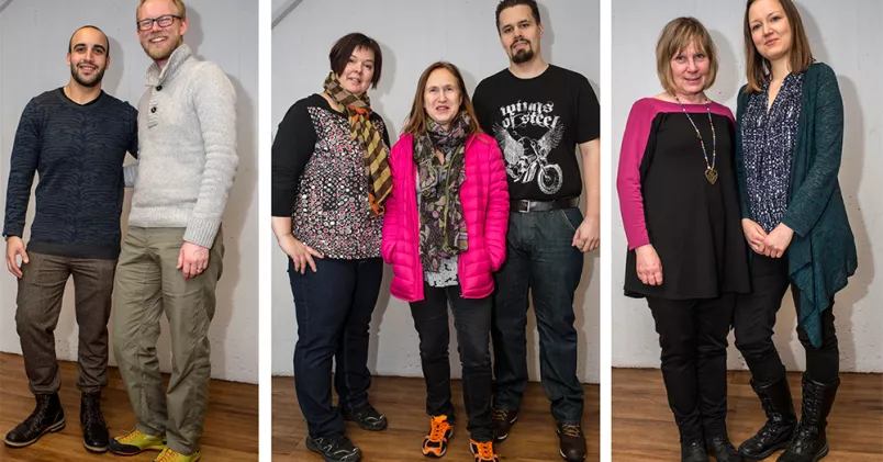  1: Samuel  Somo och Niklas von Braun. Bild 2: Alexander Stålnacke, Eva Bönnemark Linna, Lotta Scherman. Bild 3: Lena Hartihainen och Sisella Holfsten. 