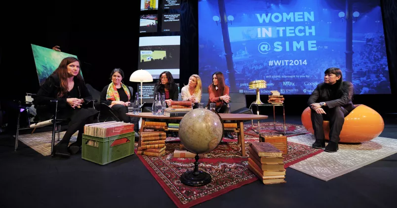 Årets andra WIT-konferens hölls på onsdagen i samband med konferensen SIME på Cirkus i Stockholm. Deltog i panelen gjorde (fv) Monika Hansson, Viaplay/MTG, Galina Shubina, Schibsted Digital, Alexandra Drevenlid, Tele2, Karin Zingmark, Microsoft, Cecilia Beck-Friis, TV4/Bonnier, och Katarina Berg, Spotify. Moderator var Ulrika Fjällborg. José Figueroa