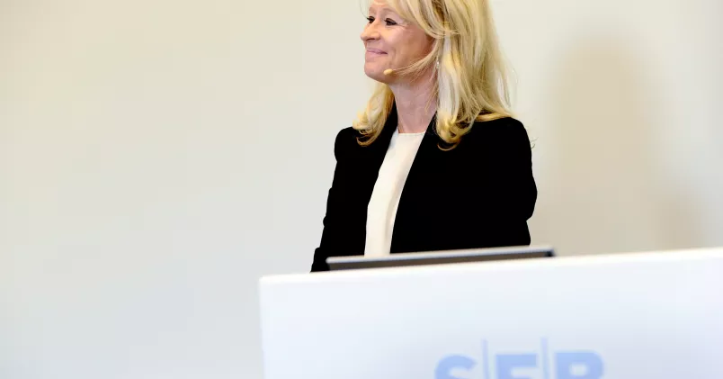 SEB vd Annika Falkengren vid en pressträff. Pontus Lundahl/TT