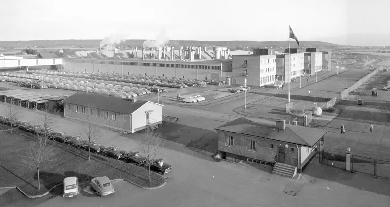 Saabs nya fabrik i Trollhättan 1959. Saabs nya fabrik i Trollhättan 1959.
