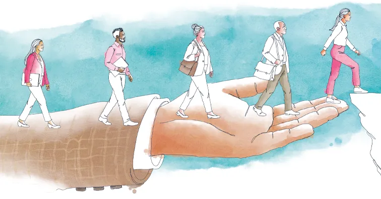 tecknad illustration av olika sorters chefskläder som representerar stil, makt och förtroende i arbetslivet