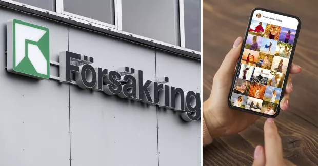 Försäkringskassans skylt till vänster. Instagramflöde på mobil till höger.
