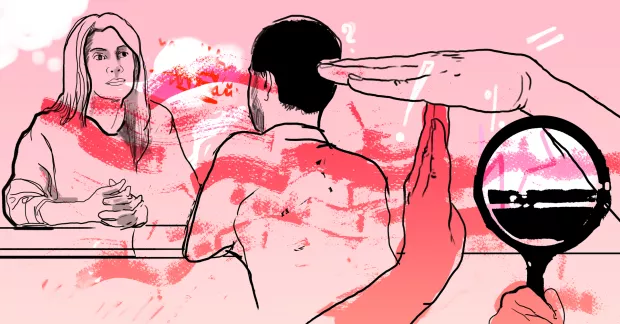 Chef håller samtal med en medarbetare