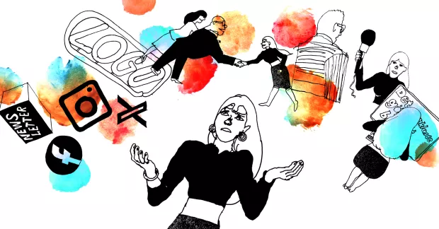 kvinna som jonglerar många saker i luften