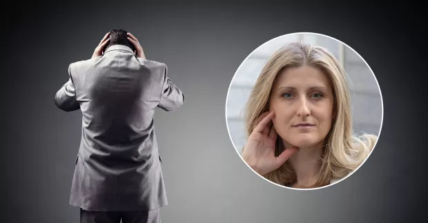 till vänster en man som håller för öronen. Till höger Viktorija Milosevska