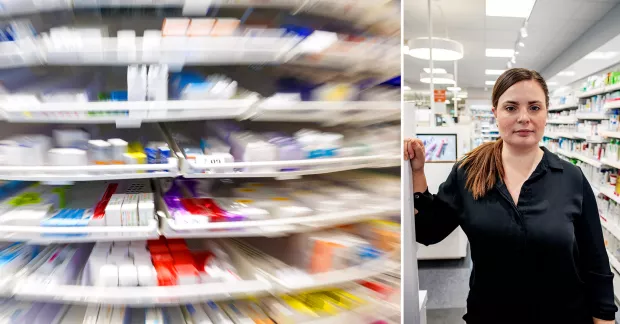 Till vänster en medicinsnurra på Apotek, till höger Stephanie Nielsen, Norrköping.