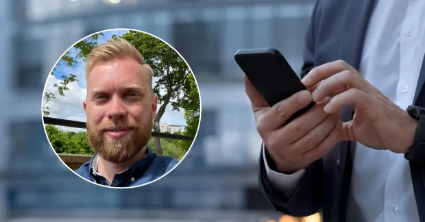 till vänster Pontus Nord, till höger en man som håller en mobiltelefon