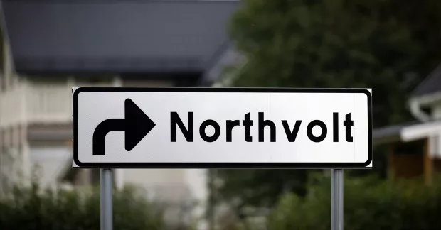 Bild på en skylt med namnet Northvolt