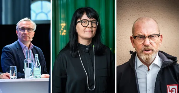 Facktopparnas löner avslöjade. Från vänster: Peter Hellberg, Unionen, Therese Svanström, TCO och Johan Lindholm, LO.