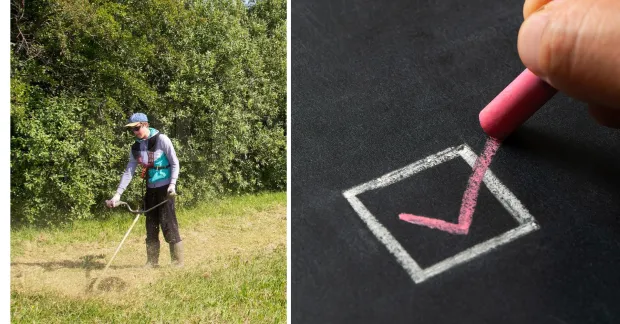 barn som klipper gräsmatta