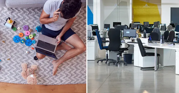 Man som sitter på golvet med dator