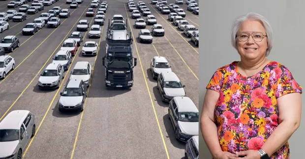 Lastbil på bilväg och Unionens klubbordförande på Scania