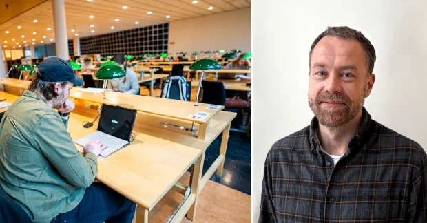 Föreläsning i modern utbildningsmiljö. Fler korta YH-kurser kan införas för att möta arbetsmarknadens krav samt porträtt på Axel Adelswärd.