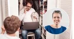 pappa som jobbar hemma med son. Thorunn Widö 