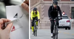 Händer öppnar brev från CSN. Cyklister i stadsmiljö.