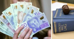 Hand som håller upp sedlar bredvid lagbok med klubba.