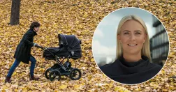 till vänster: kvinna med barnvagn, till höger: Erika Andersson