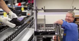 Till vänster en bild inifrån elektronikföretaget Norautron, till vänster Thomas Wagnervik på företaget.