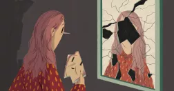 En kvinna tittar sig i spegeln 