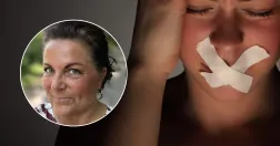 till vänster Lotta Lindberg Vikström, till höger en kvinna med tejp över munnen