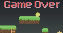 Pixelgrafik med texten ”Game Over” ovanför plattformar – illustration kopplad till spelbranschens arbetsvillkor.