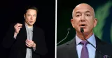 Till vänster: Elon Musk, ägare av Tesla. Till höger: Jeff Bezos, ägare av Amazon.