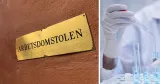 Arbetsdomstolens fasad samt en laboratorietekniker som gör en analys av prover. .