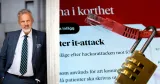 Underättelseexpert Jörgen Holmlund till vänster. Till höger en nätverkskabel med hänglås. Miljödata utsatt för hackerattack: Personnummer och sjukdagar läckta.